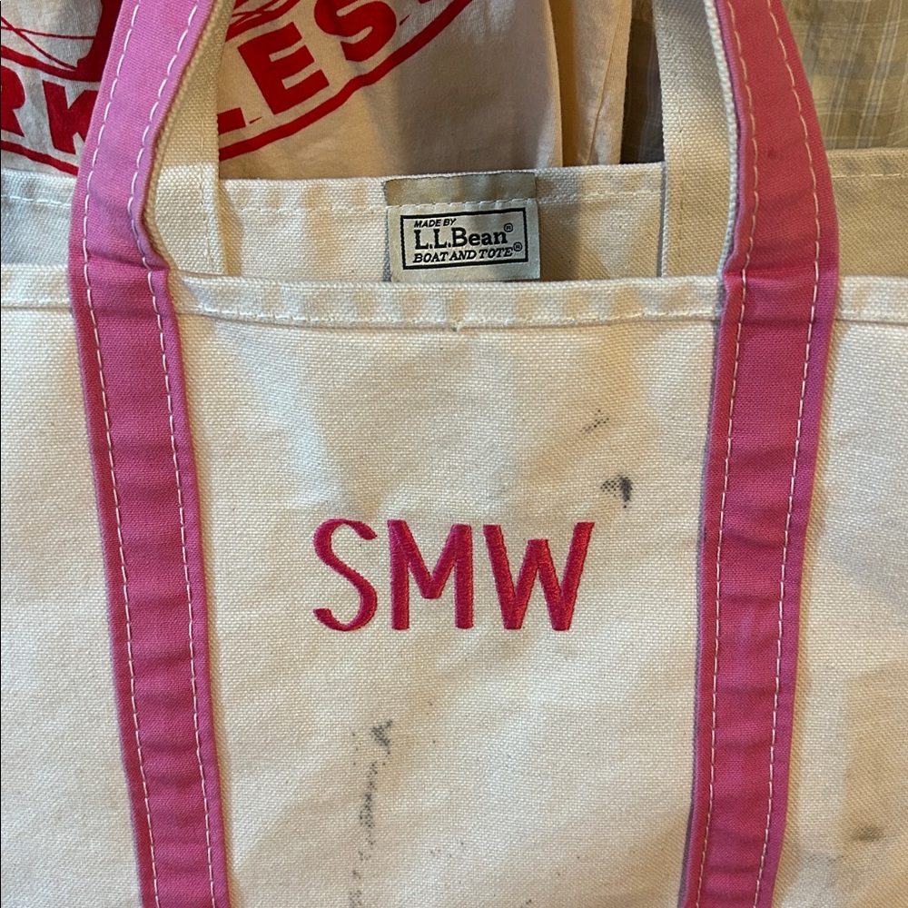 LL Bean Large Natural & Pink Boat and Tote - SMW - Picture 2 of 8